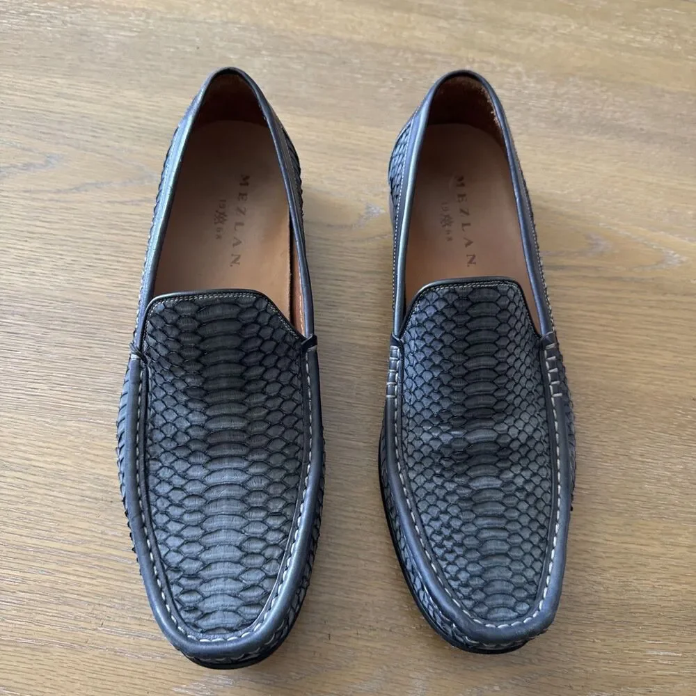 MEZLAN Spain Men 11 M Marius Grey Python Snakeskin Leather Loafers Moccasins Y2K